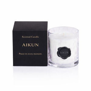 Bougie parfumée en cire de soja naturelle AIKUN, pot en verre blanc et violet, taille et couleur personnalisées, pour chambre à coucher, hôtel, mariage - Product Image 3