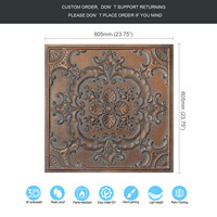 Tuiles de plafond décoratives en cuivre patiné, livraison incluse, 2x2 pieds, PVC carré 3D, étanches, ignifuges, design antique, garantie 1 an
