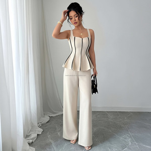 Ensemble haut peplum et <span class=keywords><strong>pantalon</strong></span> large deux pièces personnalisé pour femmes, costume <span class=keywords><strong>de</strong></span> <span class=keywords><strong>soirée</strong></span> pour femmes - Product Image 4