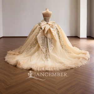 Robe de bal élégante Rsm261029 en tulle champagne avec appliques de sequins dorés et paillettes, style princesse, pour Quinceañera et concours de beauté Jancember - Product Image 4
