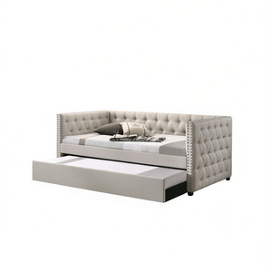 Romona Beige Fabric <b>Daybed</b> Full Size With <b>Trundle</b> Living Room Furniture - Product Image 1