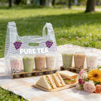 Sac d'emballage transparent jetable pour thé au lait, personnalisé, pour gobelet simple et double, boisson à emporter pour bubble tea et café