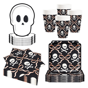 DAMAI Nouvel ensemble de vaisselle d'Halloween avec motif de crâne, comprenant des assiettes et des gobelets en papier jetables pour les fournitures de fête d'Halloween - Product Image 5