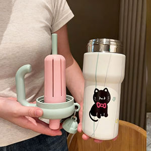 Vaso Aislado de Acero Inoxidable 304 de 600 ml con Diseño de Gato de Dibujos Animados, Portátil, para Exteriores, con Gran Capacidad y Asa - Product Image 3