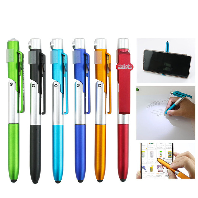 Hot-selling 4 in 1 Multifunction Light Pen Touch Stylus Ballpoint Pen with Phone Holder for Customized Gift Ball Pen