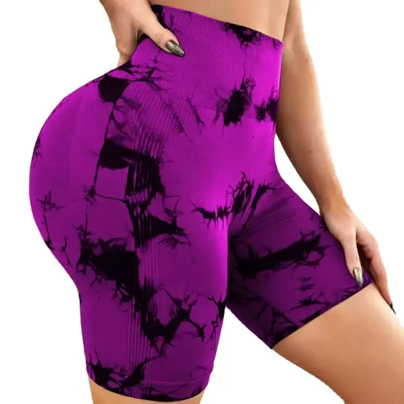 Hot Sale Tie-dye Bubble Shorts Running Yoga High Waist Gym Hip Women Sports Tie Dye Booty Shorts for Women