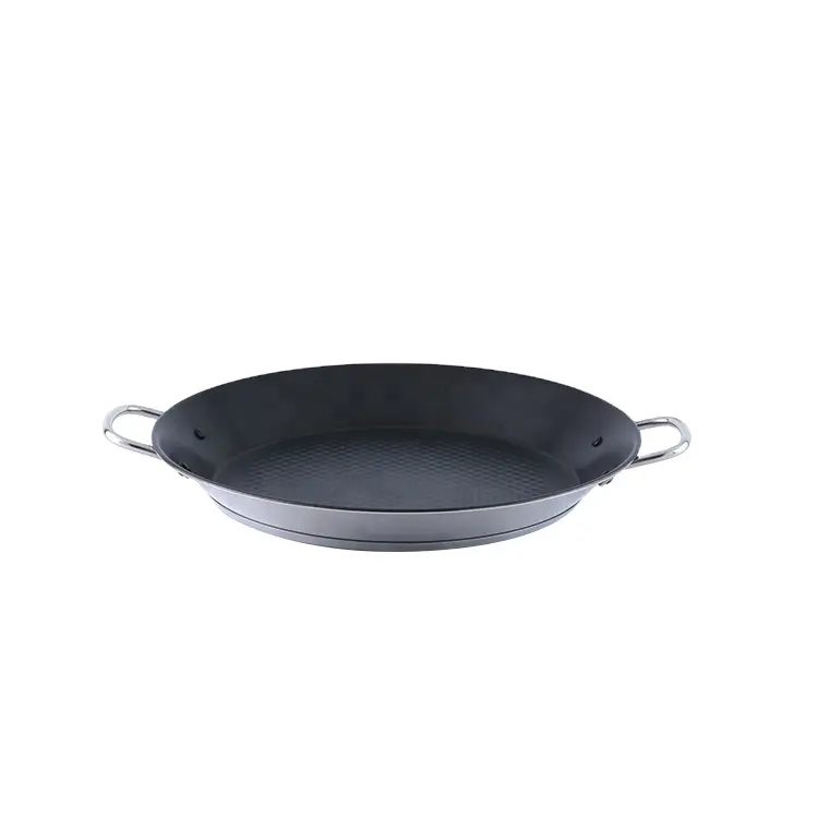 Paella pan redonda antiaderente de uso geral, para gás e cozimento de indução, por atacado, de aço inoxidável sem suporte