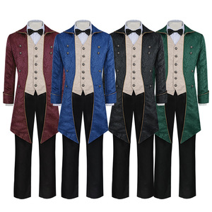 Nuevo <span class=keywords><strong>Frac</strong></span> Navideño para <span class=keywords><strong>Hombre</strong></span>, Abrigo de Longitud Media, Estilo Punk Medieval Vintage con Corbata de Moño - Product Image 1