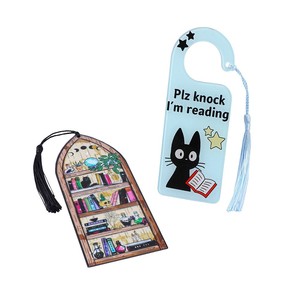 Segnalibro in acrilico a forma di gatto nero divertente e simpatico, da appendere alla porta, in plastica, per libreria, con scritta 'Plz Knock I'm Reading' - Product Image 1