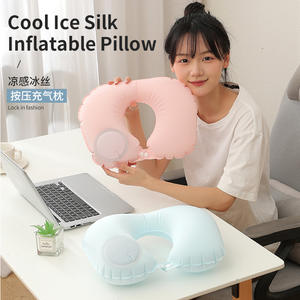 Almohada de viaje inflable Ice Silk en forma de U de 28x24x10cm, almohada portátil de soporte para el cuello para usar en aviones - Product Image 3