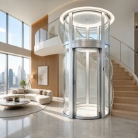 Ascenseur panoramique en verre à faible encombrement, 320 kg, 2-3 arrêts, MRL, sans engrenages, silencieux, pour villa de luxe, traction ronde