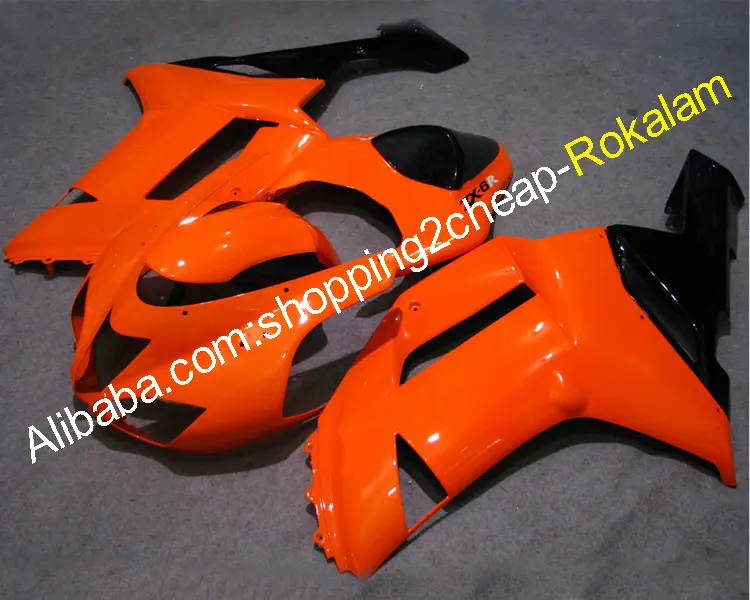 ZX 6R 2007 2008 Fairing Oranye Hitam untuk Kawasaki Ninja ZX-6R ZX 636 ZX6R 07 08 Suku Cadang Bodywork Motor Cocok