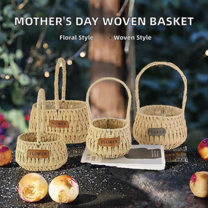 Panier à fleurs tissé directement en corde de papier, rotin, osier, taille S, pour la fête des mères, pot à fleurs en gros - Product Image 2