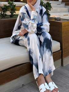 Abaya Kaftan de Dubaï en gros, Abaya modeste turque, robe musulmane pour femmes, kimono, tie-dye, imprimé aquarelle, ensemble d'Abaya en mousseline - Product Image 2