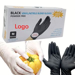 Gants jetables en vinyle synthétique noir de qualité alimentaire, mélange de nitrile, avec logo personnalisé, pour la cuisine, le nettoyage, le tatouage et le travail domestique - Product Image 1