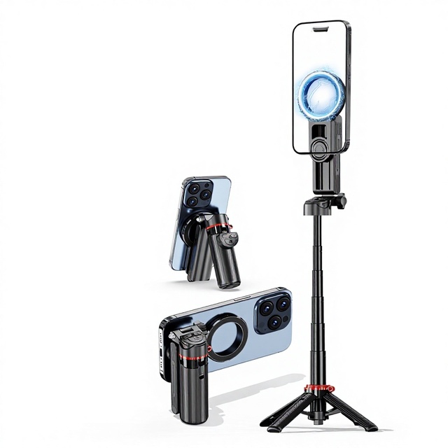 Foldable Mini Tripod Phone Stand Selfie Stick 360-degree Adjustable Magnetic Phone Camera Tripod Stand One Click Open Quadrapod
