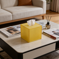 Boîte à mouchoirs carrée translucide givrée jaune, style minimaliste, support de serviettes en cube, moderne, étanche, durable, pour décoration de bureau