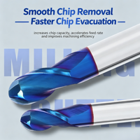 Fraise à bille en carbure nano-revêtu bleu 65 Helix pour acier inoxydable, outil de fraisage de contour CNC pour modèles 3D