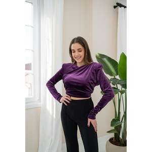 Wholesale Purple <b>Velvet</b> <b>Blouses</b> for Women Casual Daily Print Tops XL Size Breathable Knitted Fabric Winter Spring Autumn Seasons - Product Image 3