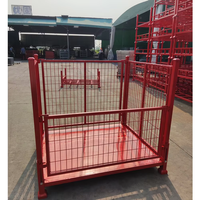 Cage de stockage industrielle robuste rouge, empilable, en treillis métallique, pliable, pour la manutention industrielle