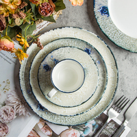 Assiettes à dîner JQY, assiettes personnalisées pour restaurants, vaisselle en céramique, ensemble d'assiettes de traiteur, assiettes rondes en porcelaine rustique mouchetée, ensemble de plats de table
