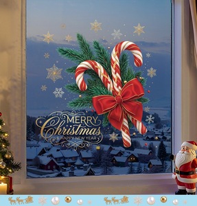 Ensemble d'autocollants électrostatiques pour fenêtre de Noël, flocons de neige, bonbons de Noël, sapins, décorations de fenêtre en verre sans adhésif pour la maison - Product Image 2