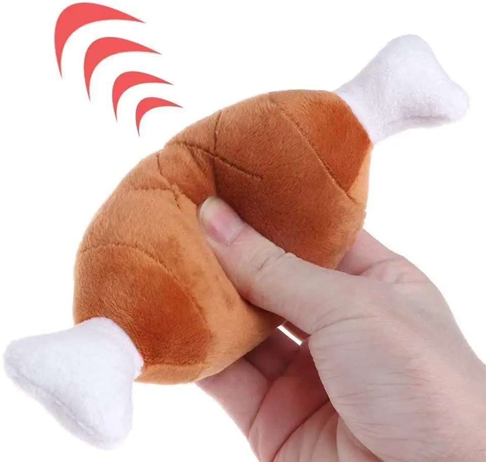 Plush Bone Chicken Legs Funny Food Dog Toy Clean Teeth Bite Resistant Molar Chew Soft Cotton Cat Pet Toys with Sound Squeaker