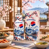 Botol Minyak Keramik Suvenir Korea Selatan dengan Desain Pemandangan Seoul dan Bunga Sakura, Dispenser Minyak Porselen Landmark Asia Korea