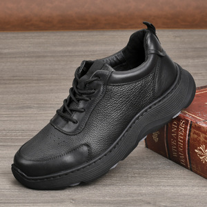 Chaussures de marche pour hommes en cuir de vache véritable, bout rond, semelle en caoutchouc antidérapante, talon bas, baskets décontractées confortables - Product Image 1