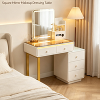 Ensemble de coiffeuse de luxe européen à LED avec miroir tactile ovale, table de maquillage et armoire latérale de rangement pour chambre à coucher