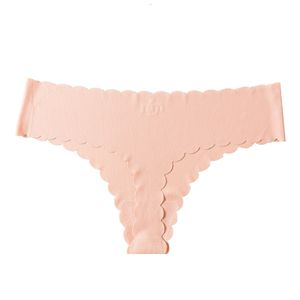 Women Ribbed <b>Seamless</b> <b>Thong</b> Panties Scalloped Wave Edge Solid Color Low Rise Women Underwear Soft Stretch Sports Yoga Underpants - Product Image 1