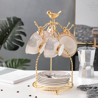 Service à café et soucoupes en porcelaine fine de style européen, 12 pièces, luxe léger, coffret cadeau pour femme, idéal pour le thé de l'après-midi
