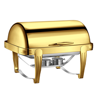 Ensemble de réchauds à buffet ronds en acier inoxydable de haute qualité, dorés, chauffage au feu d'alcool, 9L, réchauffeur de nourriture pour buffet