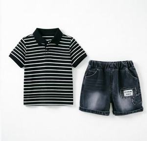 Vêtements pour bébé garçon avec chemises polo rayées en coton à manches courtes et ensemble de pantalon court pour enfants âgés de 2 à 8 ans - Product Image 2