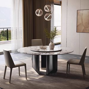 Ensemble de table à manger ronde avec plateau tournant, 4 pièces, dessus en marbre, mobilier de salle à manger moderne - Product Image 2