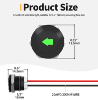 12mm LED indicateur pilote tableau de bord lumière simple flèche symboles 12V vert LED métal clignotant indicateur lumineux avec fil de plomb