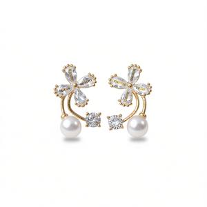 Orecchini a forma di fiore Vilagold, placcati in oro, con perle finte AAA, rotonde, bianche, romantici, gioielli da sposa per donna - Product Image 1