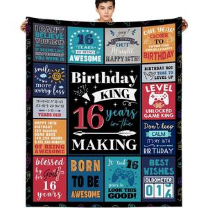 Couverture en flanelle pour 16e anniversaire, couverture de sieste légère et résistante à la décoloration pour lit, canapé, avec impression personnalisée - Product Image 1