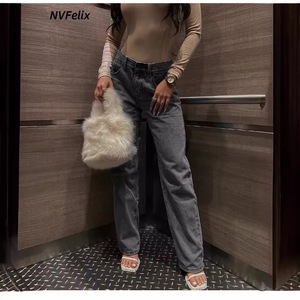 Celana Jeans Pria Katun Berkualitas Tinggi 2025 Kasual Hitam Abu-abu Patchwork Vintage Wash Custom Flares untuk Pria Harga Grosir Murah - Product Image 6