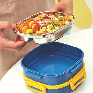 Stainless Steel <b>Kids</b> Lunch <b>Box</b> with Tableware, Multi-Layer Divided Portable Handheld Bento <b>Box</b> for Students Outdoor Use - Product Image 3
