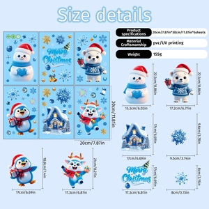 Autocollants de fenêtre de Noël 3D, motifs mignons de pingouins et d'ours polaires, décorations de flocons de neige d'hiver pour vitres et fenêtres, décorations de fêtes - Product Image 6