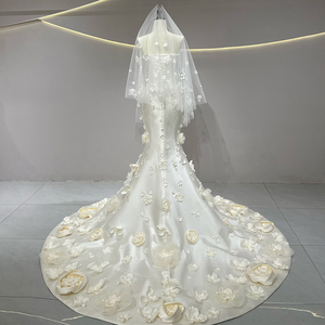 JFH59 Vestidos de Novia Modernos de Encaje con Lentejuelas, de Satén Exquisito, Ajustados, con Flores 3D, Cola de Sirena, Largos hasta el Suelo, para Fiesta de Cumpleaños - Product Image 2