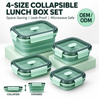 Boîte à lunch pliable en silicone avec couvercle transparent, pliable à plat, sans BPA, approuvée par la FDA, anti-fuite, compatible micro-ondes, récipient alimentaire