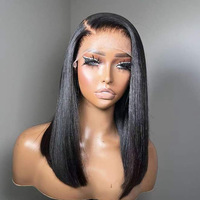 Peluca de Cabello Natural con Frente de Encaje, Corte Bob, Doble Trama, 200 Densidad, Liso Extremo, Peluca Bob SDD