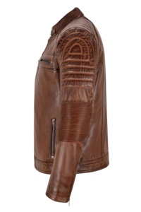 Veste pour homme en cuir Nappa marron châtain 100% véritable, finition cirée bronze, quincaillerie haut de gamme, fermeture éclair YKK, marque privée OEM - Product Image 3