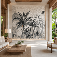 Mosaïque murale artisanale en pierre naturelle, motif palmier, décoration murale pour salle de bain, maison, hôtel, salon, fond de mur
