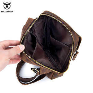Bolsas Transversais Masculinas BULLCAPTAIN em Couro Crazy Horse, Bolsa de Peito Retro com Zíper para Viagens Curtas - Product Image 5