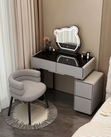 Table de toilette design moderne et luxueux de 60 cm avec miroir LED, meuble de maquillage en bois crème, idéal pour petit appartement, chambre principale, usage scolaire