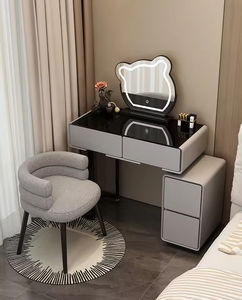 Meja Rias Desain Mewah Modern 60cm dengan Cermin LED Krim Kayu Lemari Rias Apartemen Kecil Kamar Tidur Utama Penggunaan Sekolah - Product Image 4