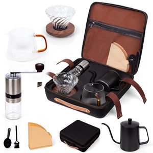 8-Piece Modern Luxury Stainless Steel Coffee Gift <b>Set</b> with Grinder and Couple <b>Mugs</b>-Eco-Friendly Wedding and Camping Travel Gift - Product Image 1